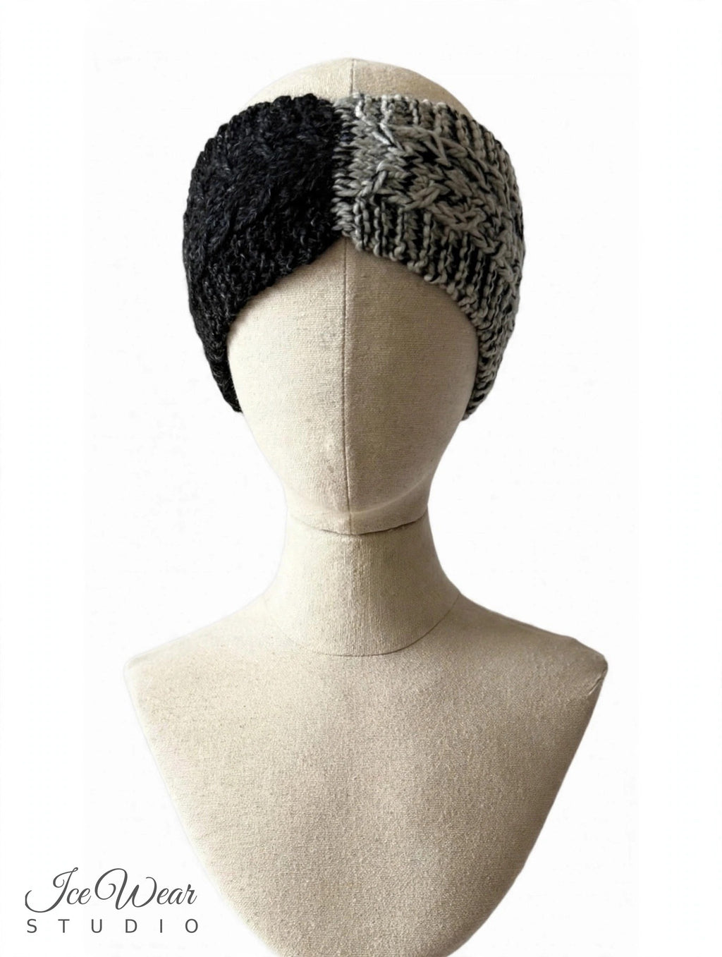 Grey Marled Two-Tone Cable Headband Multicolor