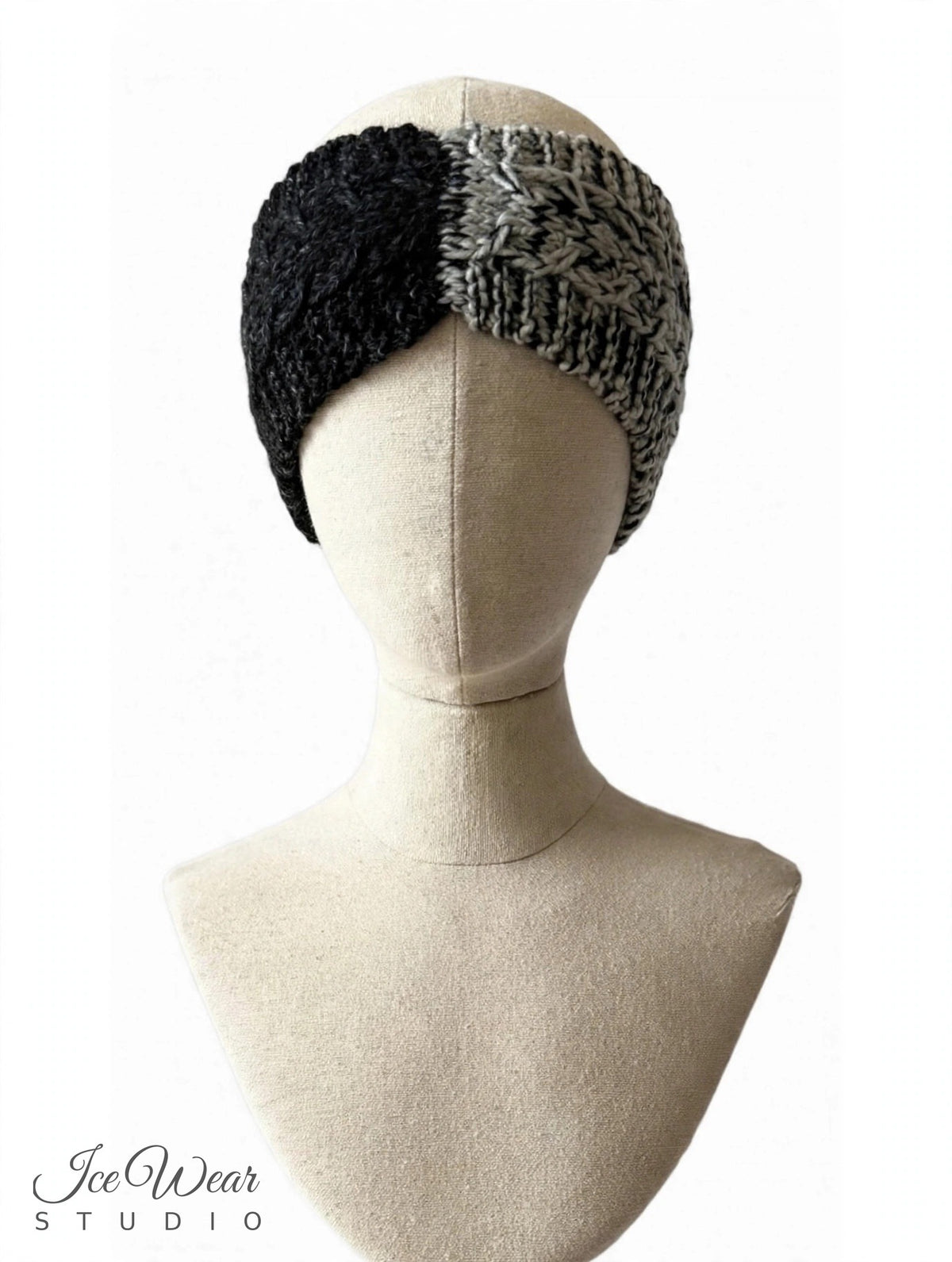 Grey Marled Two-Tone Cable Headband Multicolor
