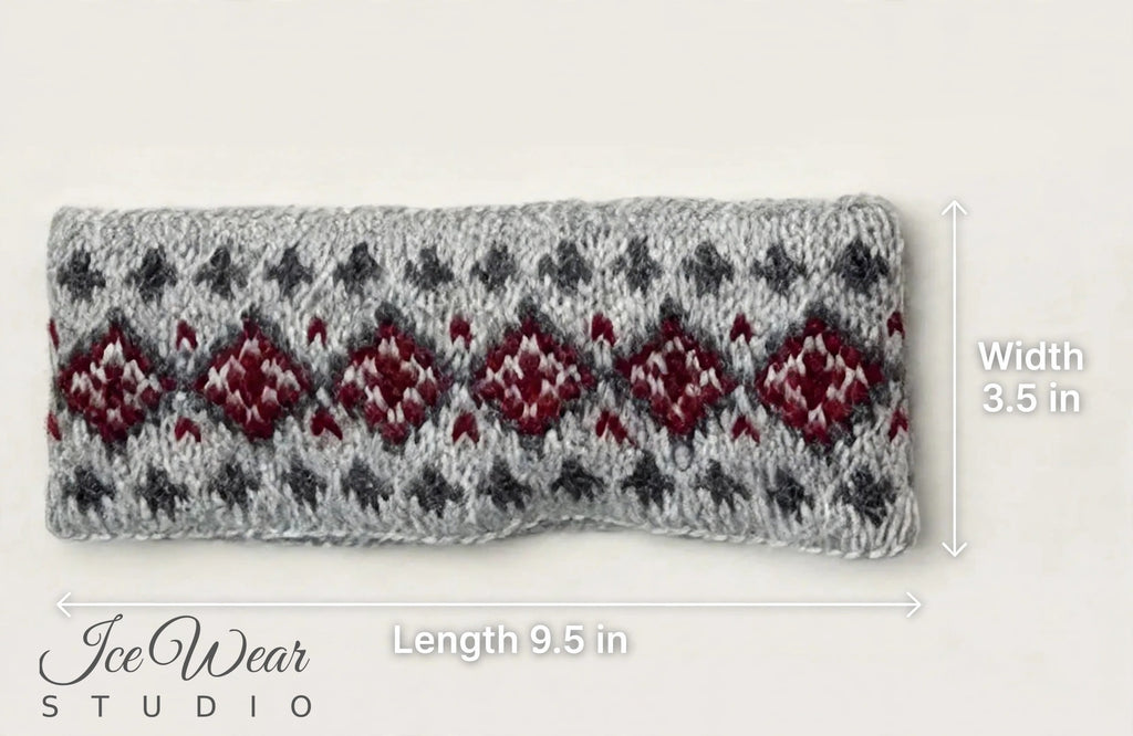 Grey Red Diamond Icelandic Pattern Headband
