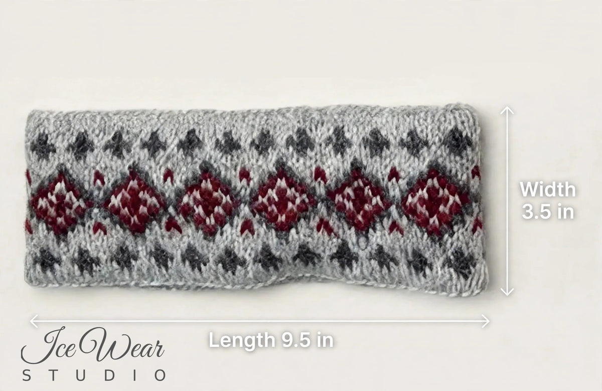 Grey Red Diamond Icelandic Pattern Headband