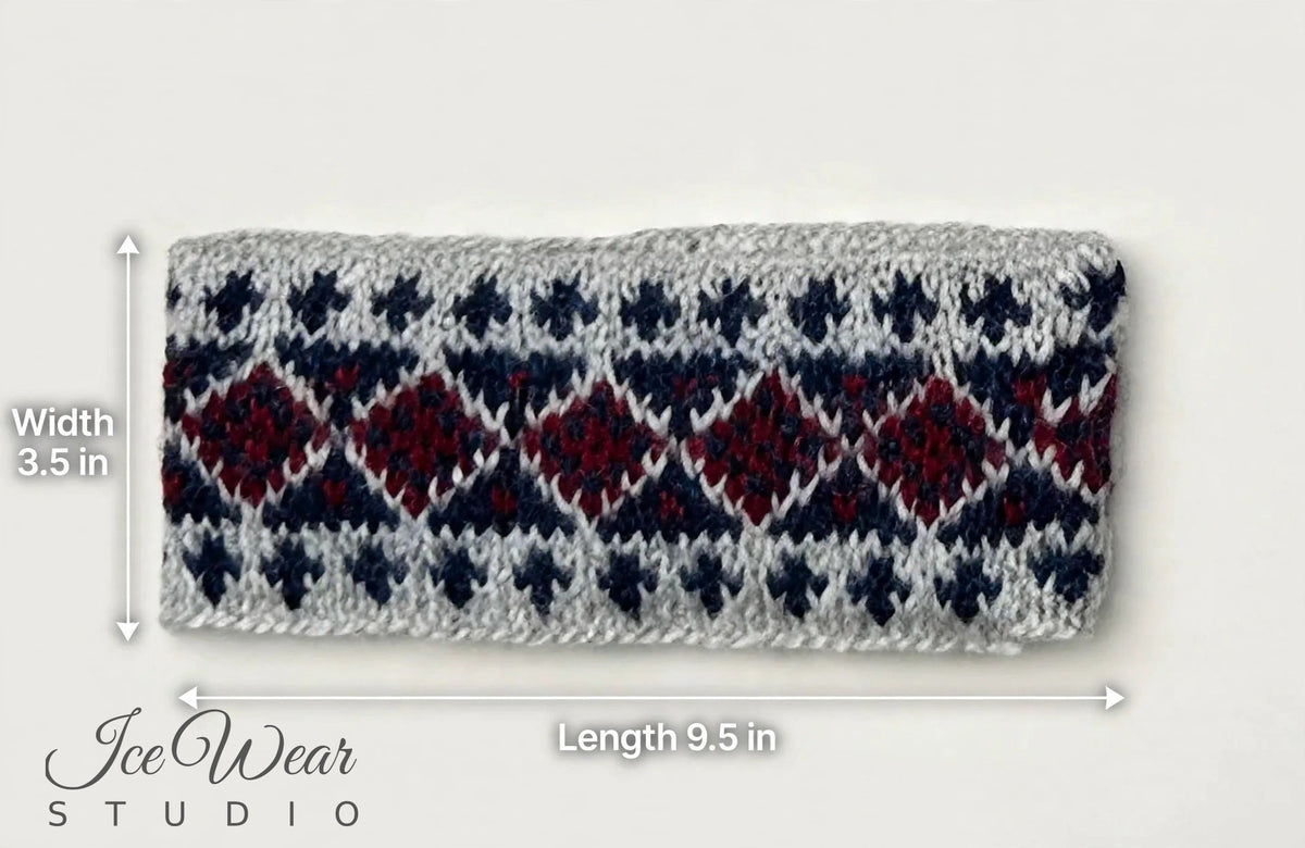Grey Navy Red Diamond Icelandic Pattern Headband
