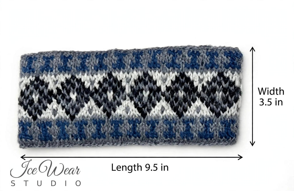 Blue White Black Diamond Icelandic Pattern Headband
