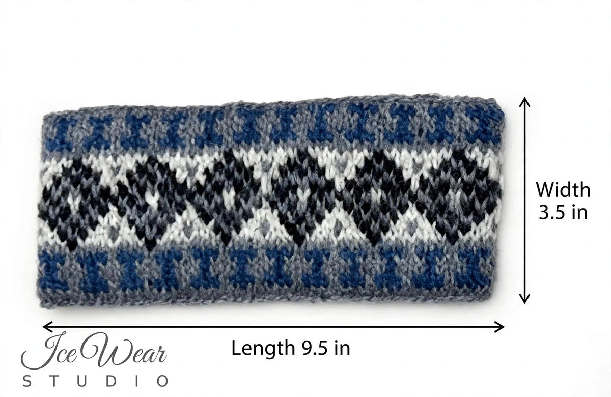 Blue White Black Diamond Icelandic Pattern Headband