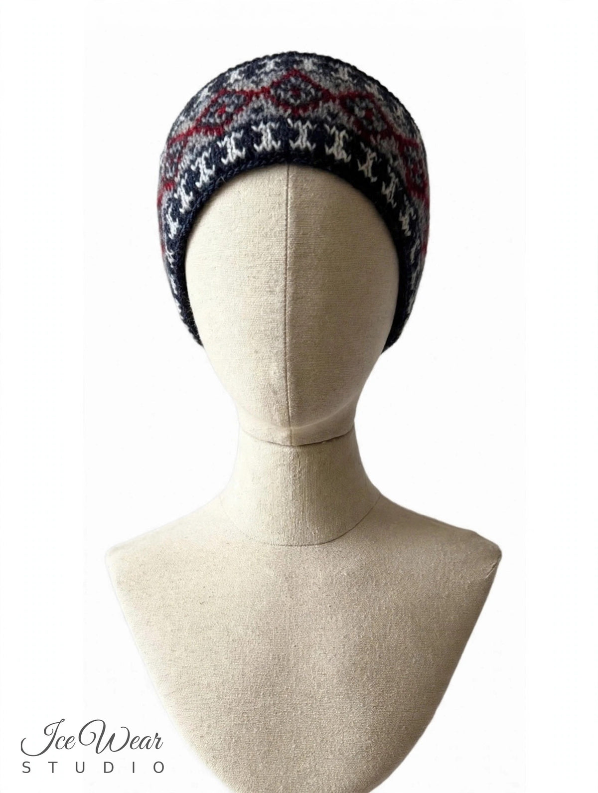 Dark Grey Red Icelandic Pattern Headband