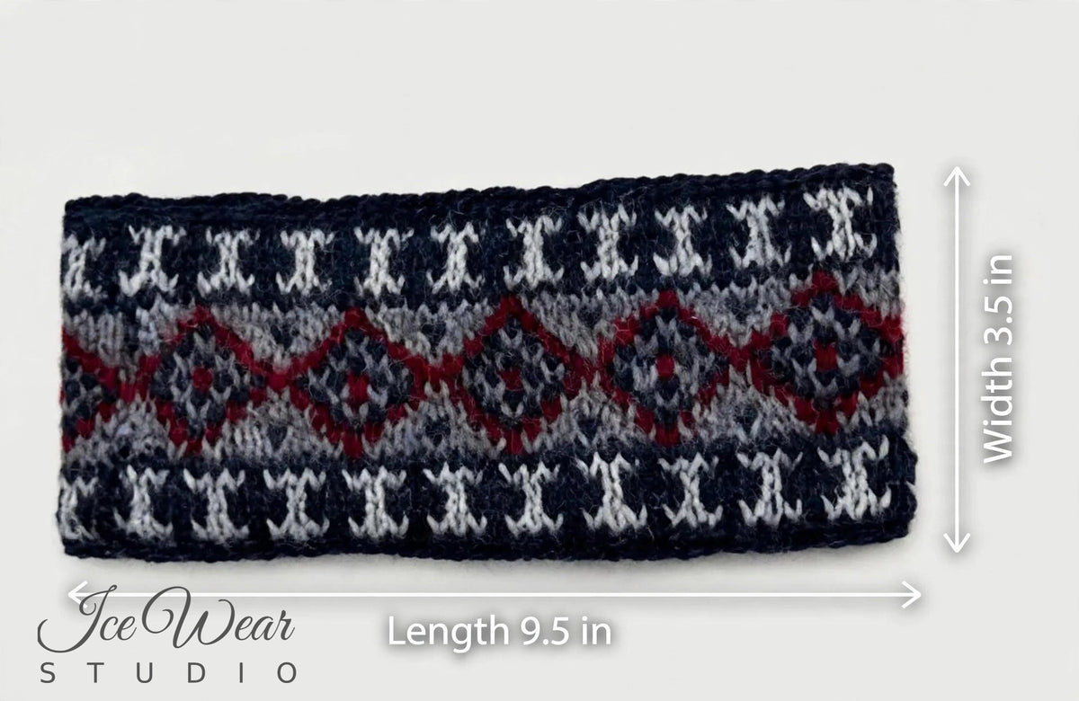 Dark Grey Red Icelandic Pattern Headband