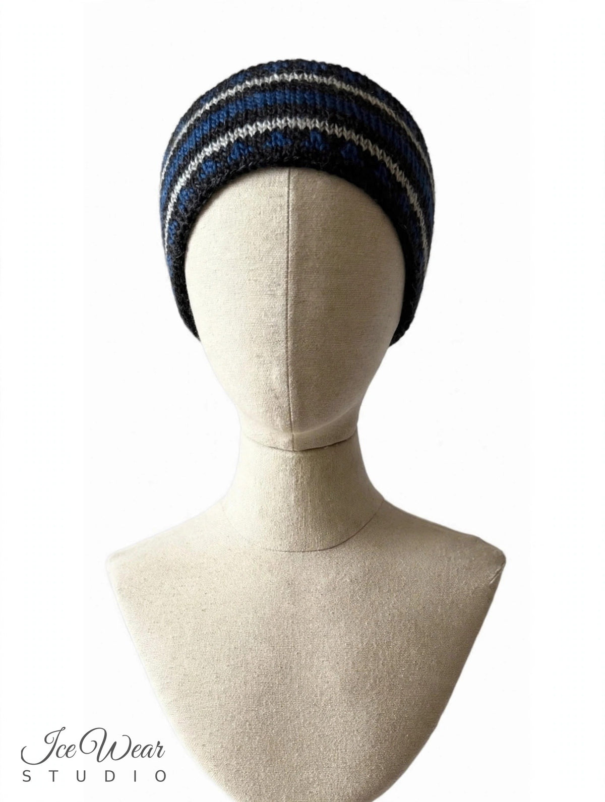 Black Blue Striped Icelandic Pattern Headband