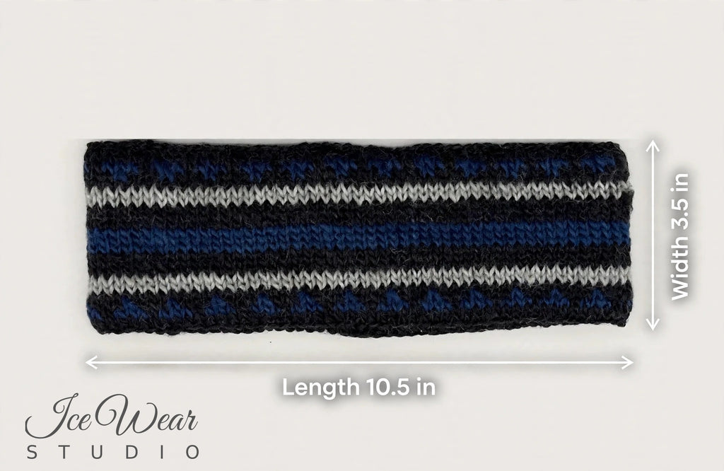Black Blue Striped Icelandic Pattern Headband