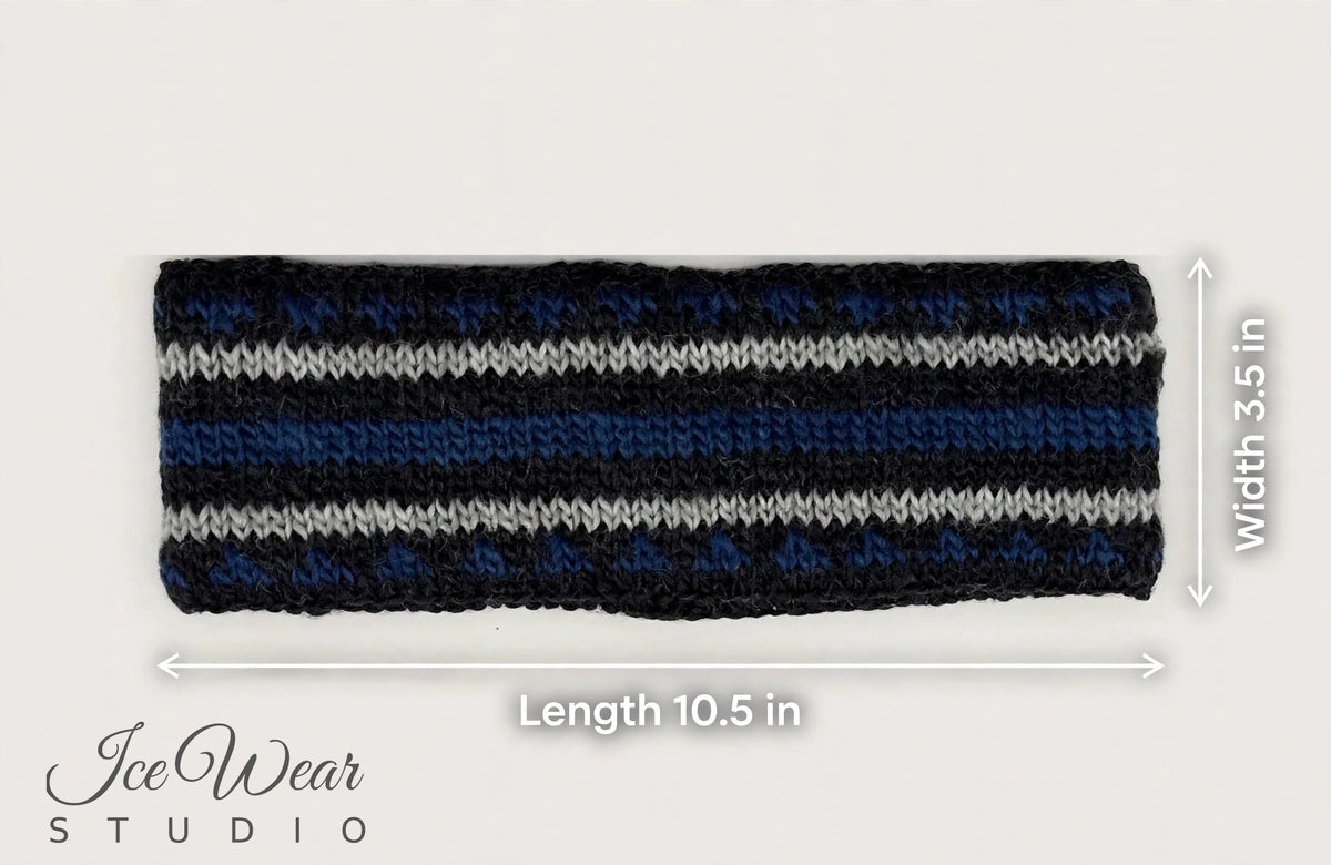 Black Blue Striped Icelandic Pattern Headband