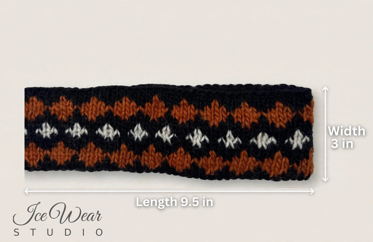 Black Rust White Diamond Icelandic Pattern Headband
