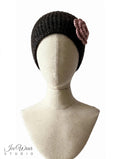 Black Rose Crochet Flower Button Headband