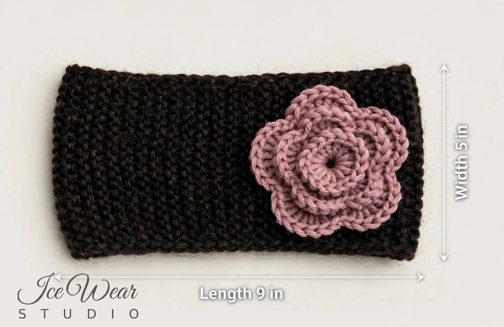 Black Rose Crochet Flower Button Headband