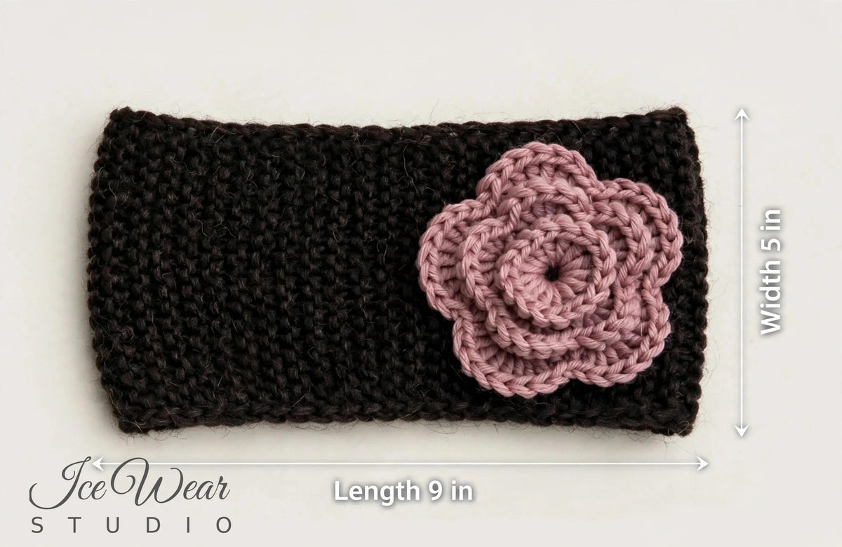 Black Rose Crochet Flower Button Headband