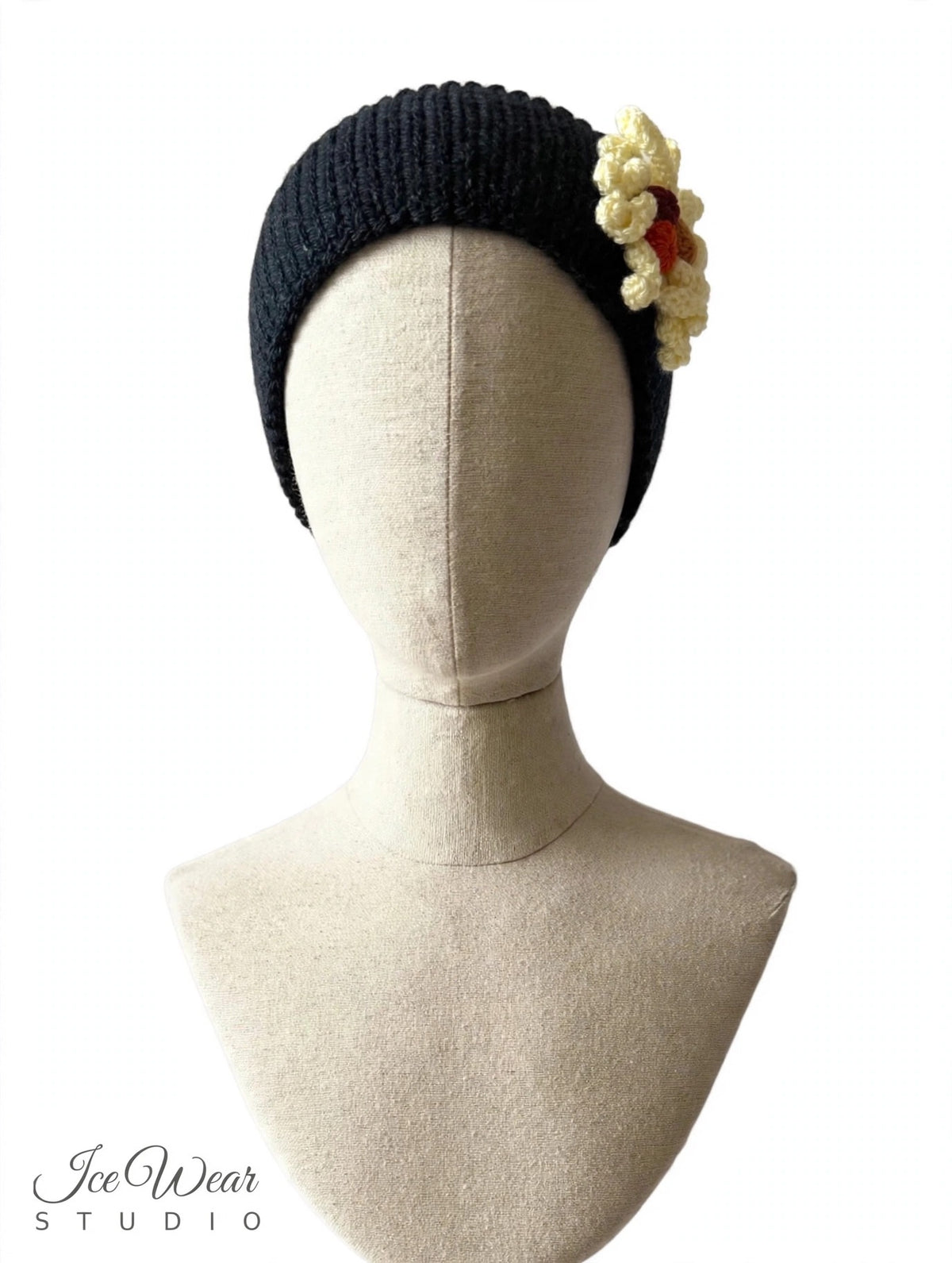 Black Cream Crochet Flower Headband