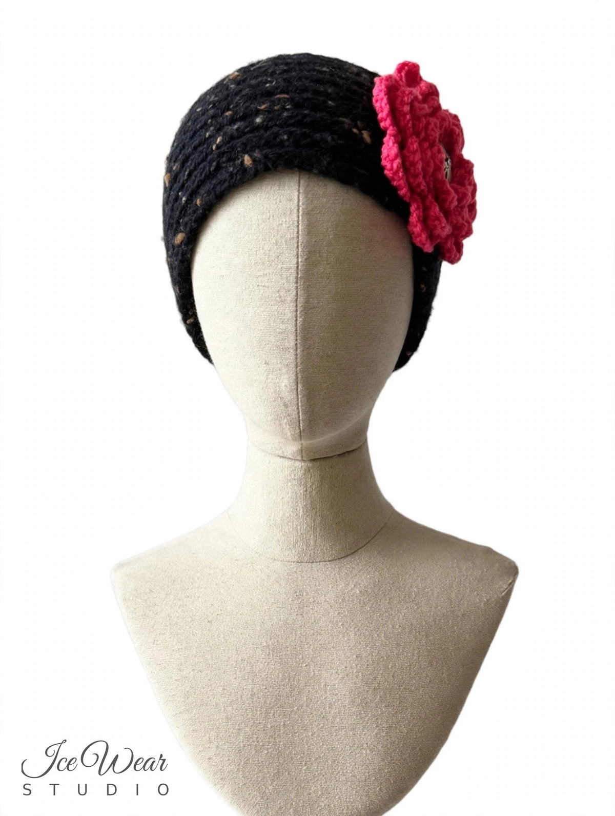 Black Pink Crochet Flower Headband