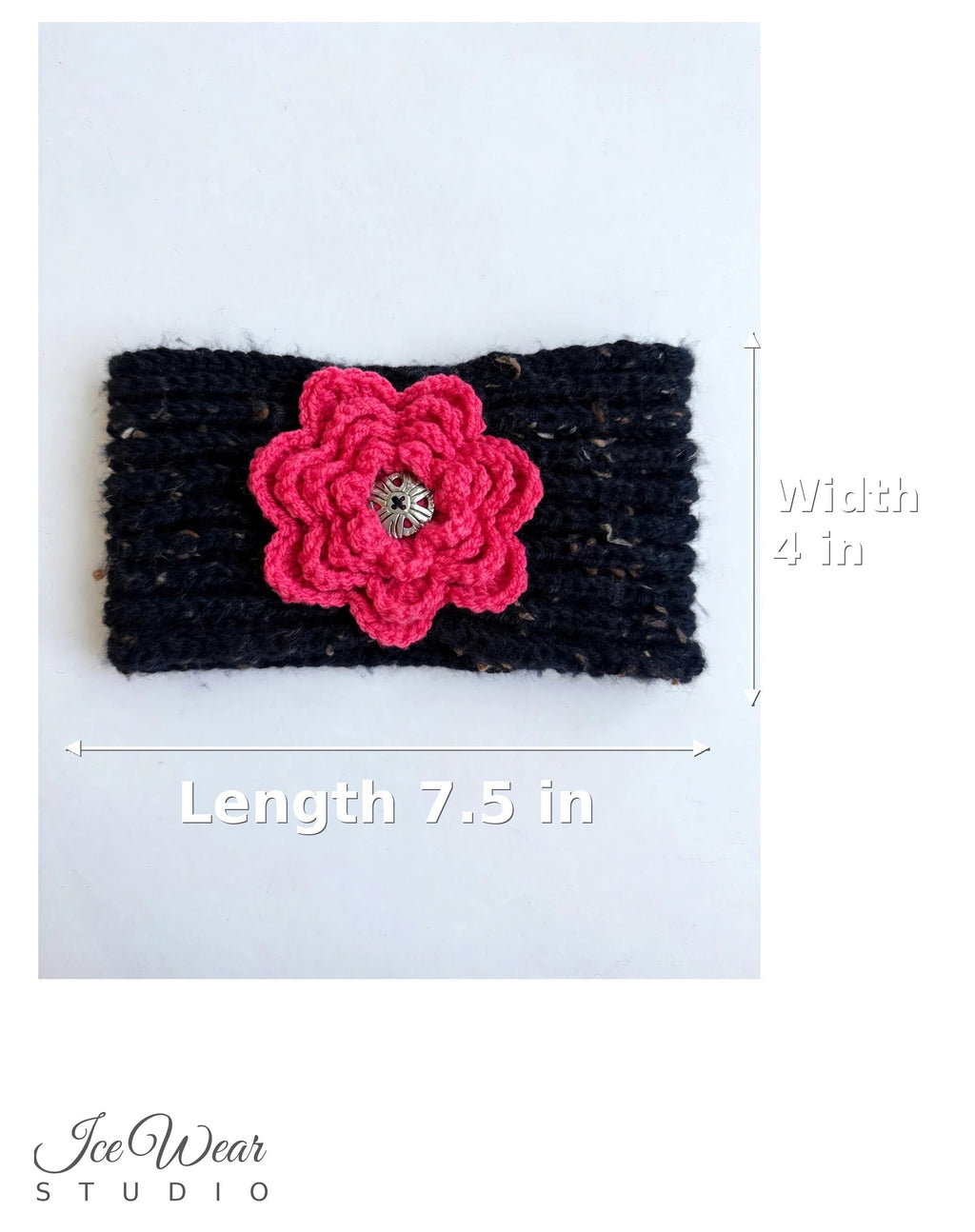 Black Pink Crochet Flower Headband