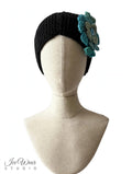 Black Teal Crochet Flower Headband