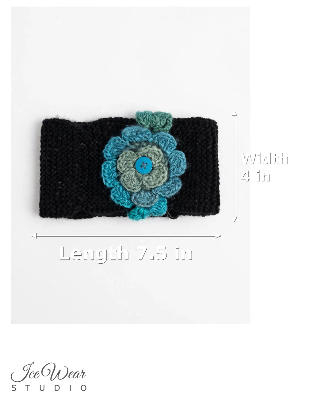 Black Teal Crochet Flower Headband