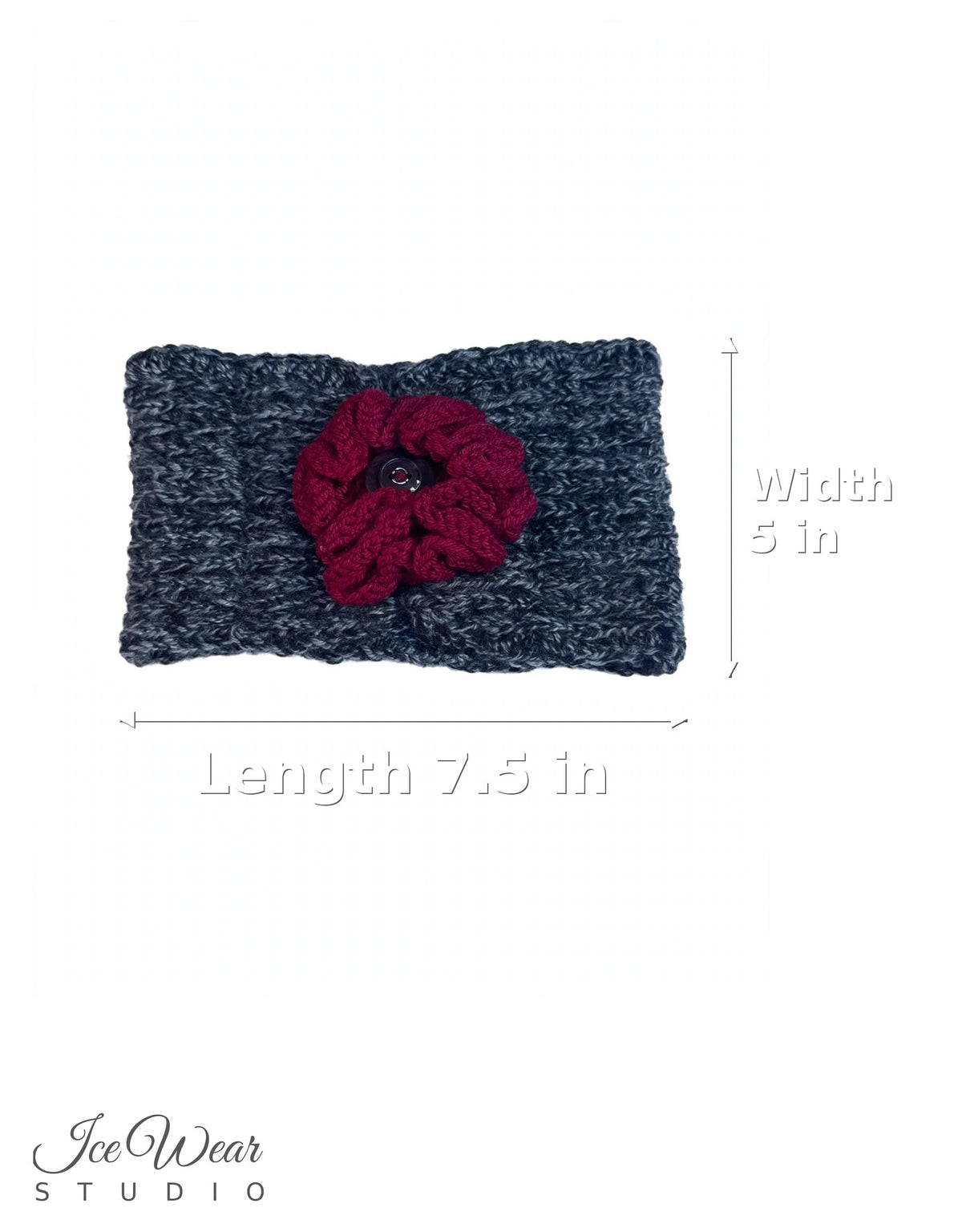 Gray Marled Red Crochet Flower Headband