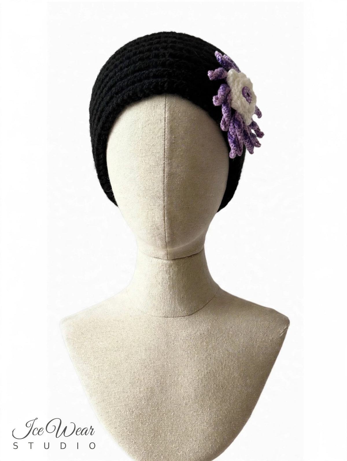 Black Purple Crochet Flower Headband