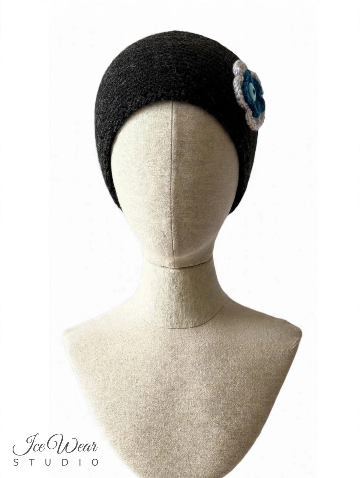 Black Blue Crochet Flower Headband