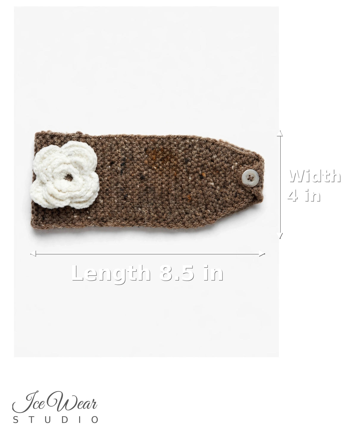 Brown Tweed White Crochet Flower Headband