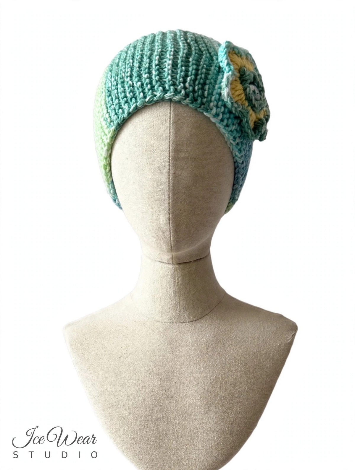 Green Blue Crochet Flower Headband