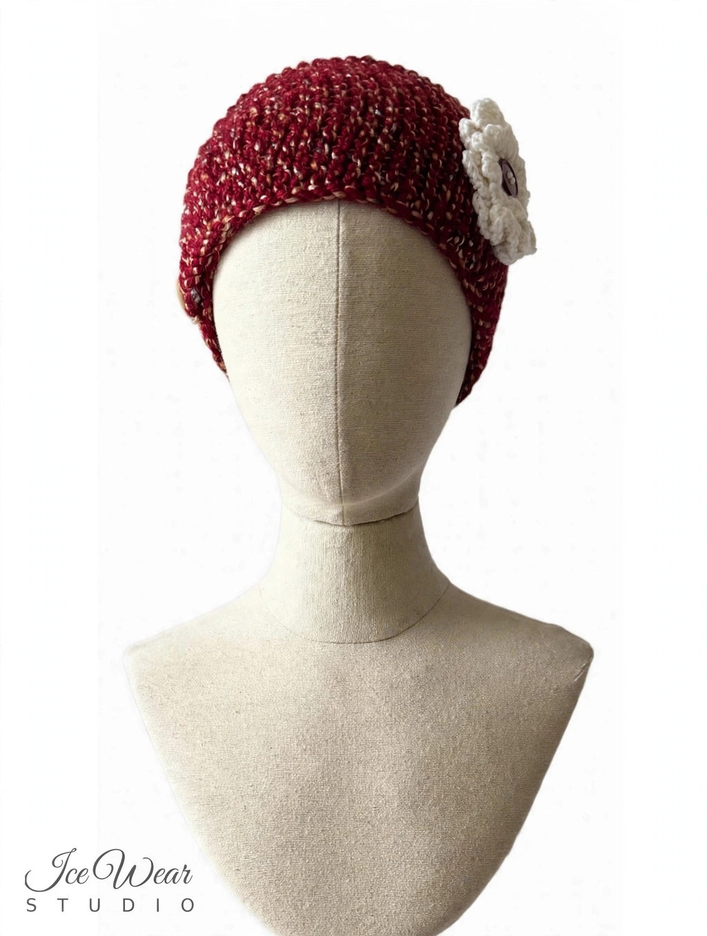Burgundy Tweed Flower Button Headband