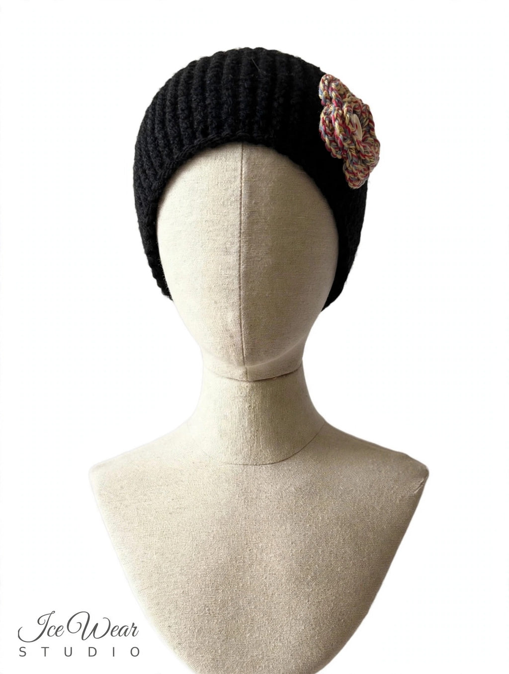 Black Multicolor Flower Button Headband