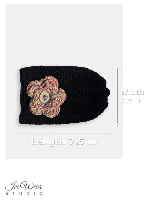 Black Multicolor Flower Button Headband