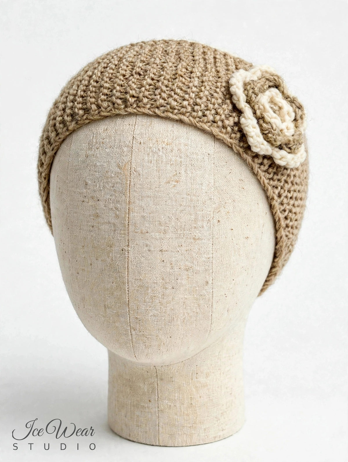 Kids Tan Crochet Flower Headband