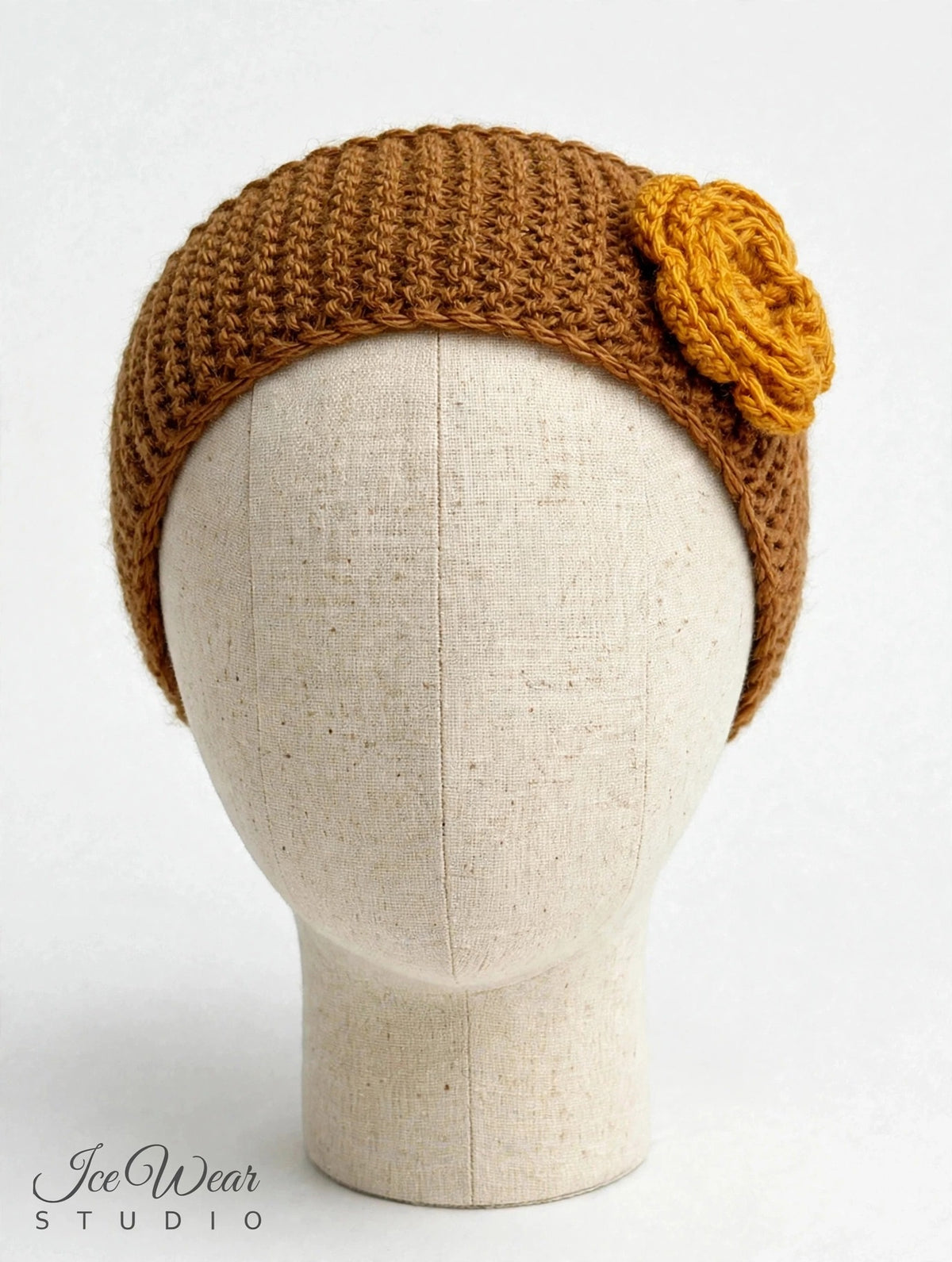 Kids Brown Gold Crochet Flower Headband