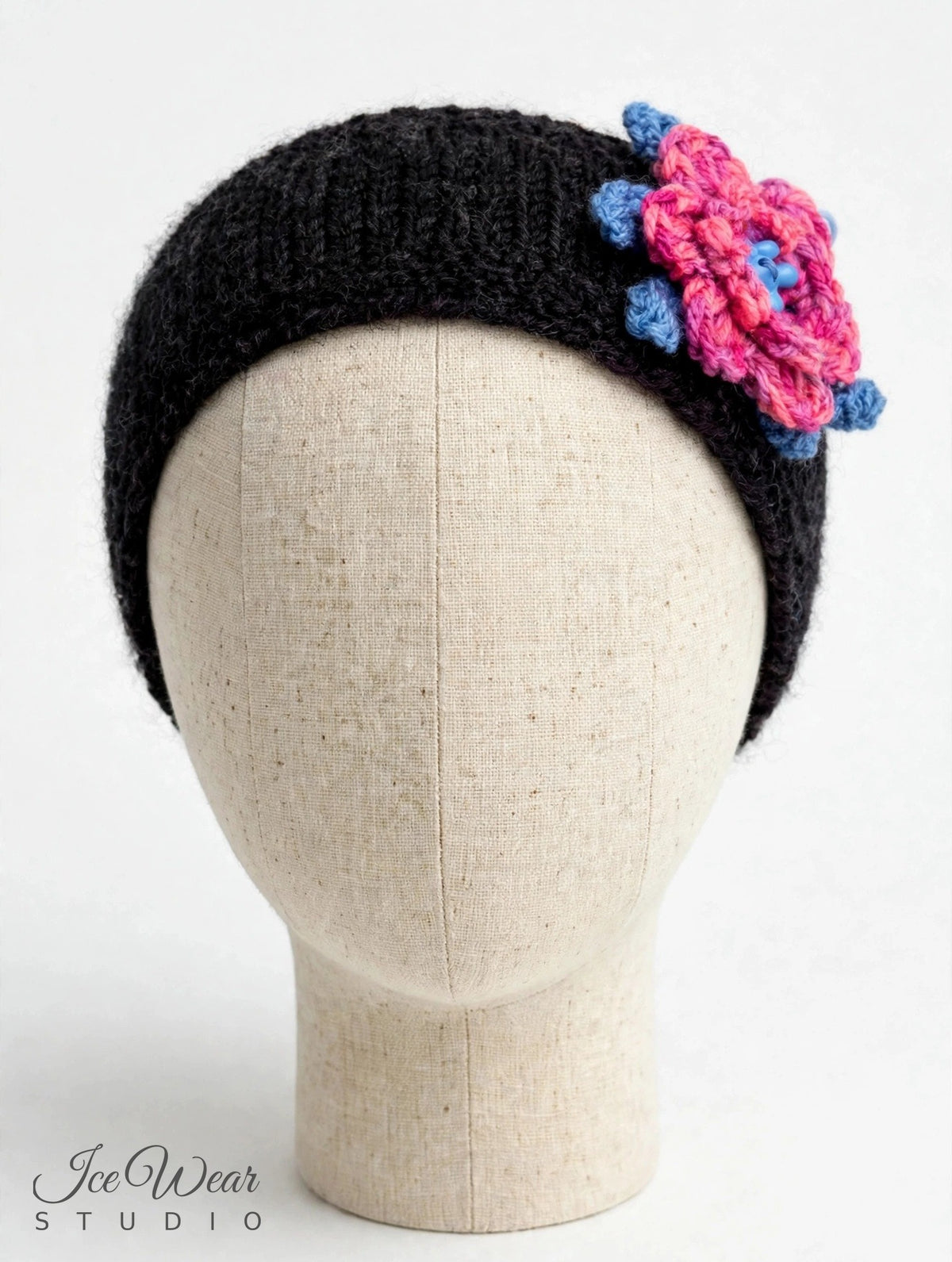 Kids Black Crochet Flower Headband