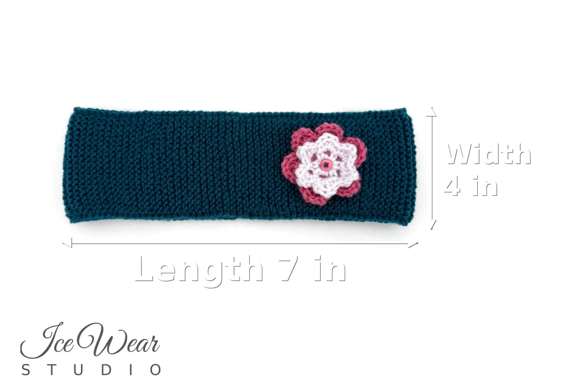 Kids Dark Teal Crochet Flower Headband