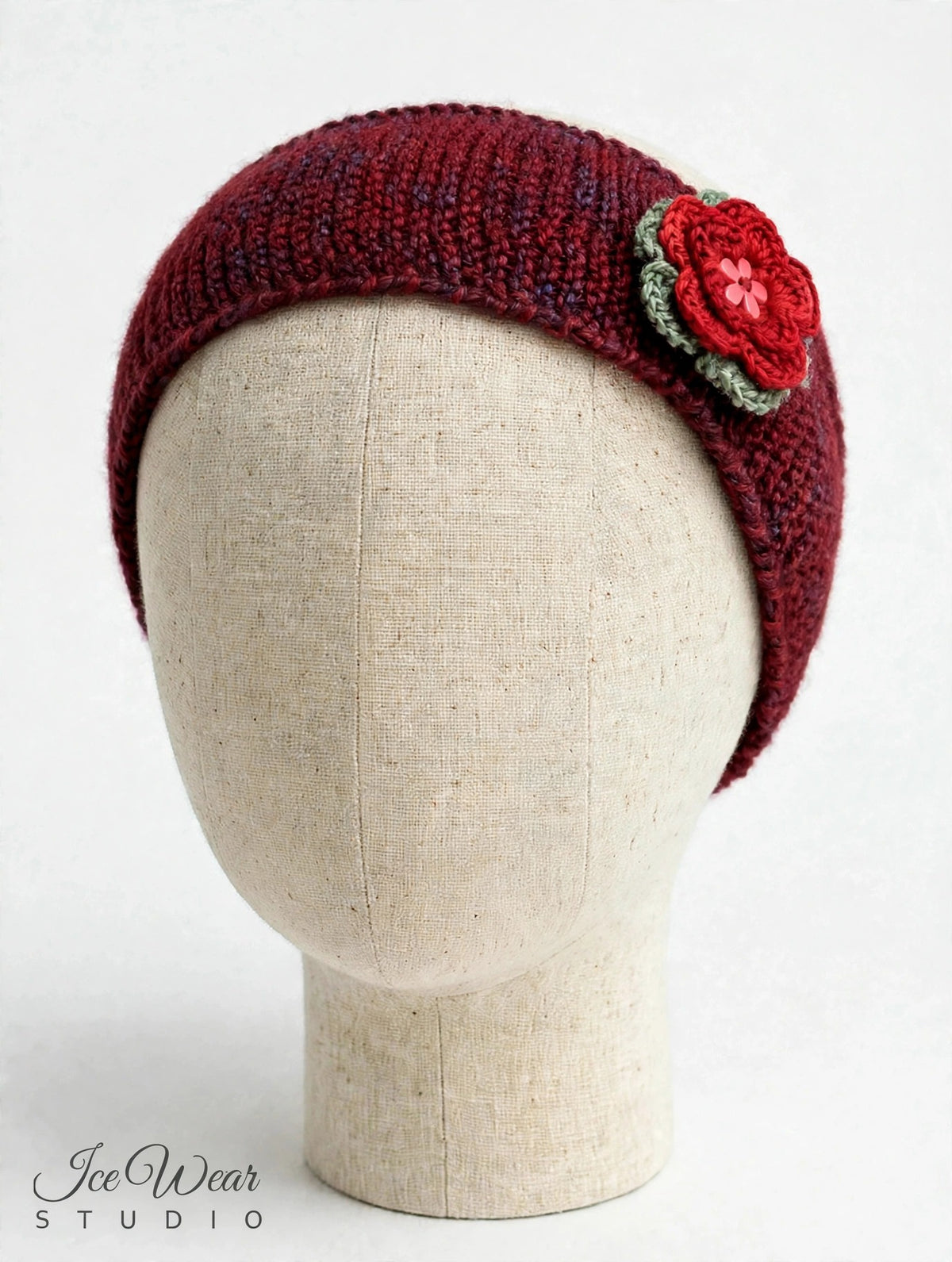 Kids Burgundy Crochet Flower Headband