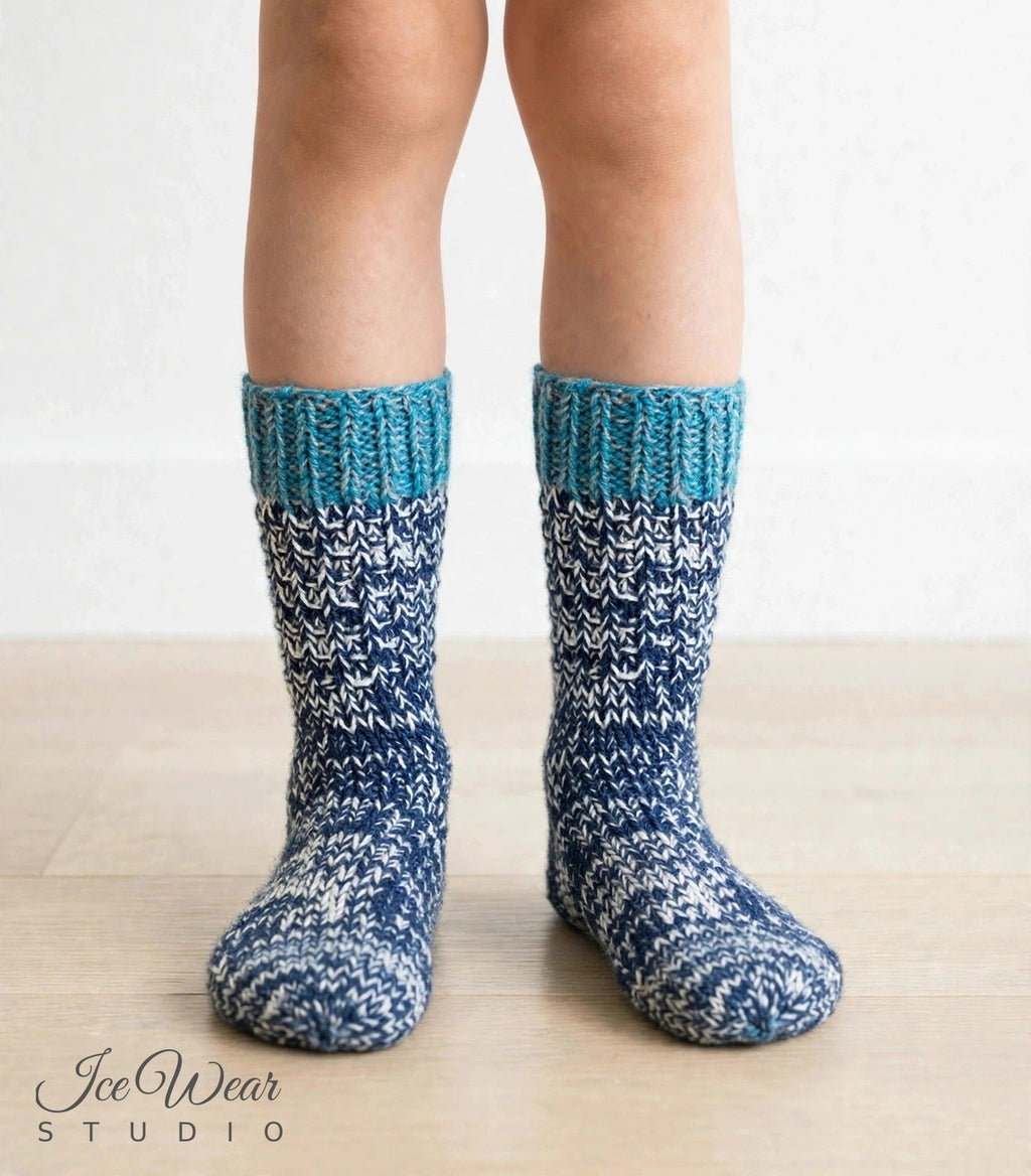 Kids' Navy and White Marled Knit Socks
