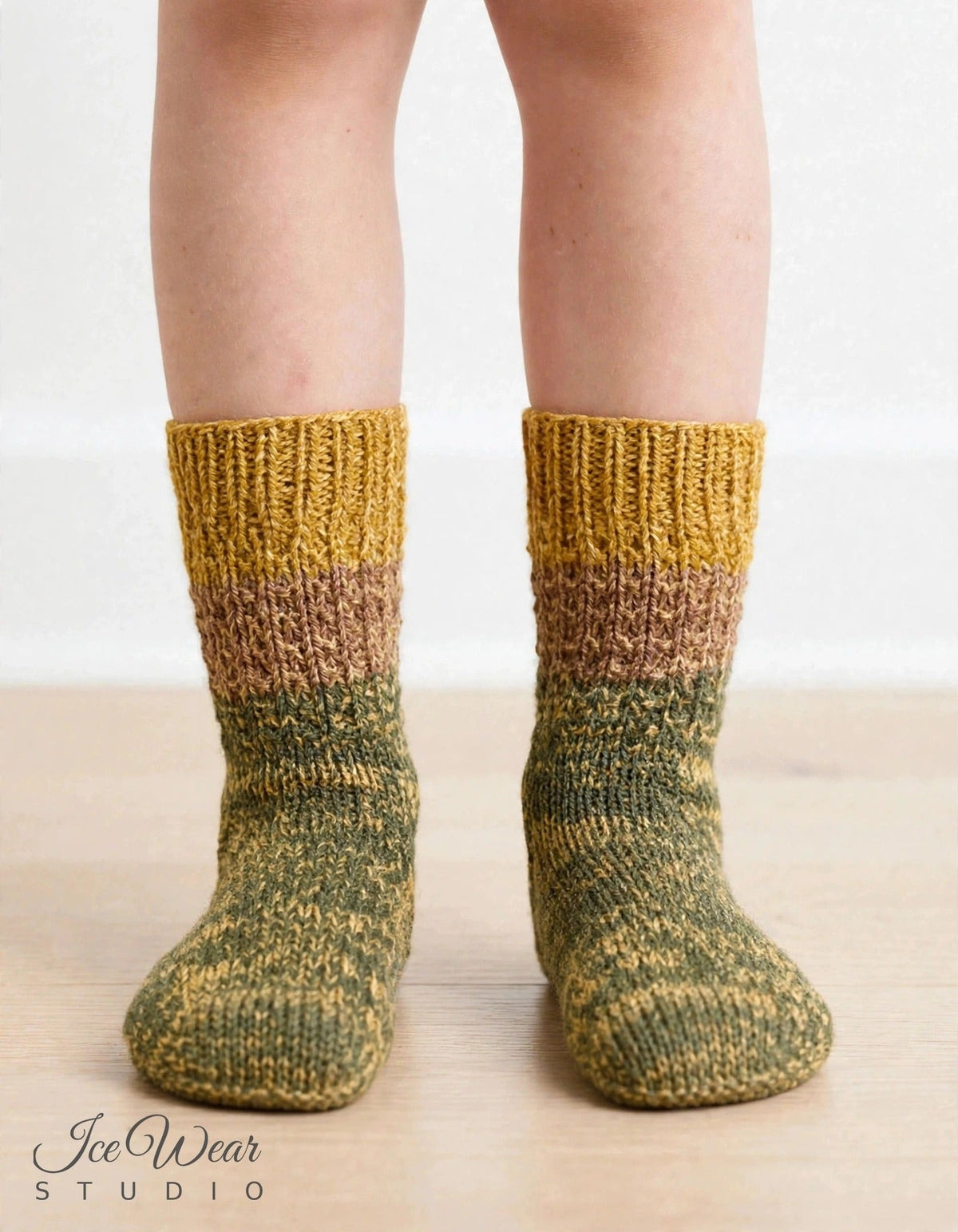 Kids' Olive Marled Knit Socks with Mustard Cuff