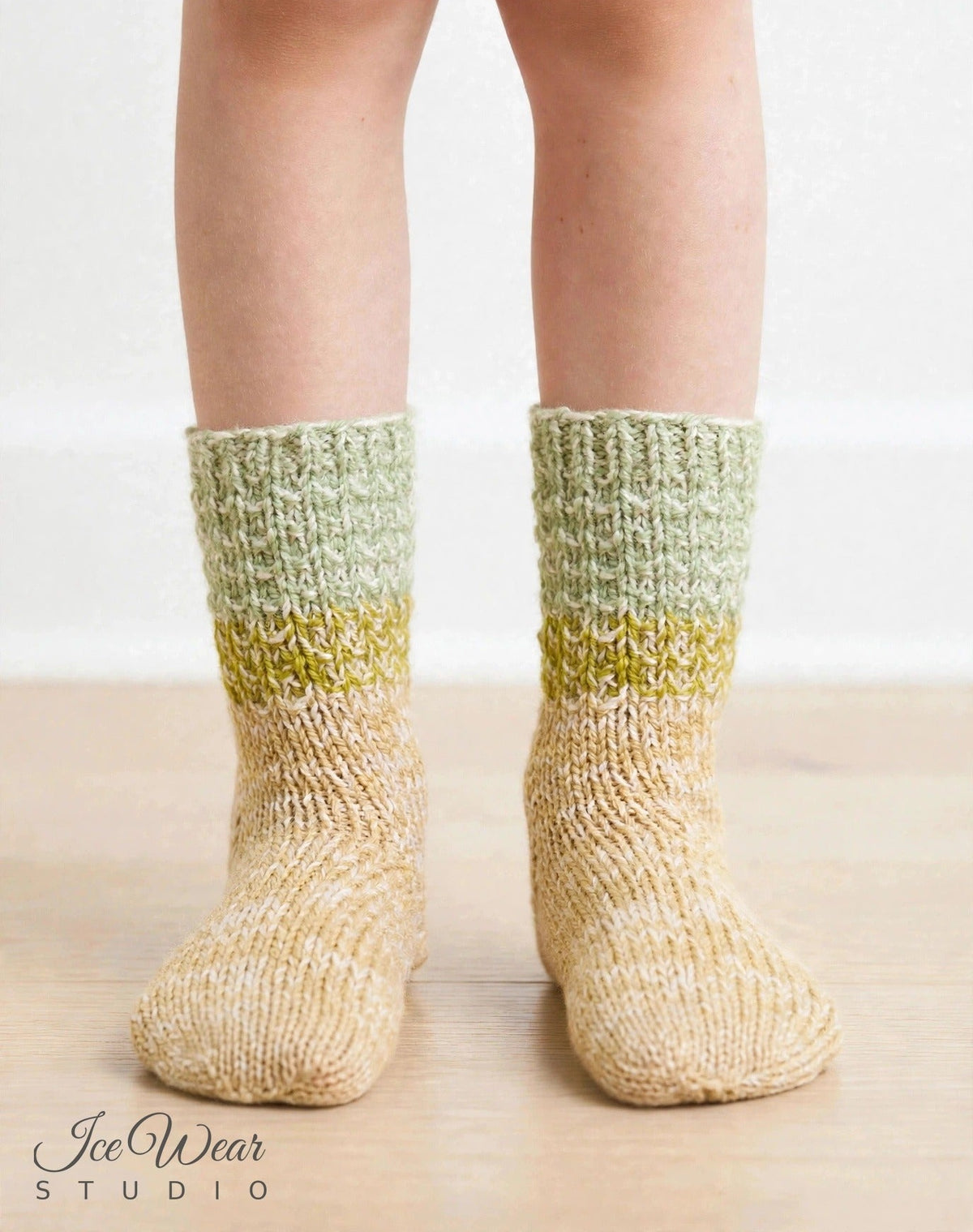 Kids' Sage Mint and Tan Marled Knit Socks with Mustard Band