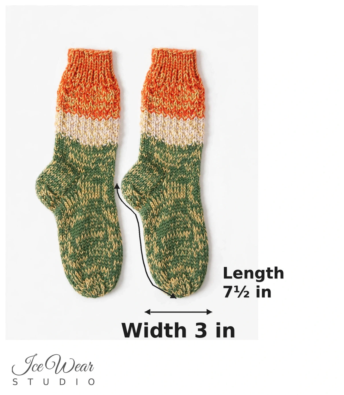 Kids' Green and Tan Marled Knit Socks with Orange Cuff