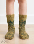 Kids' Olive Marled Knit Socks with Teal Zigzag Band