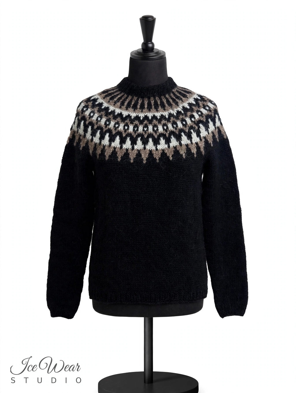 Black Traditional Icelandic Wool Sweater Pullover