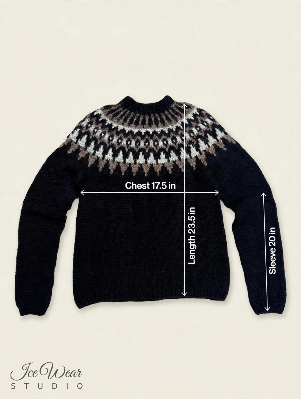 Black Traditional Icelandic Wool Sweater Pullover