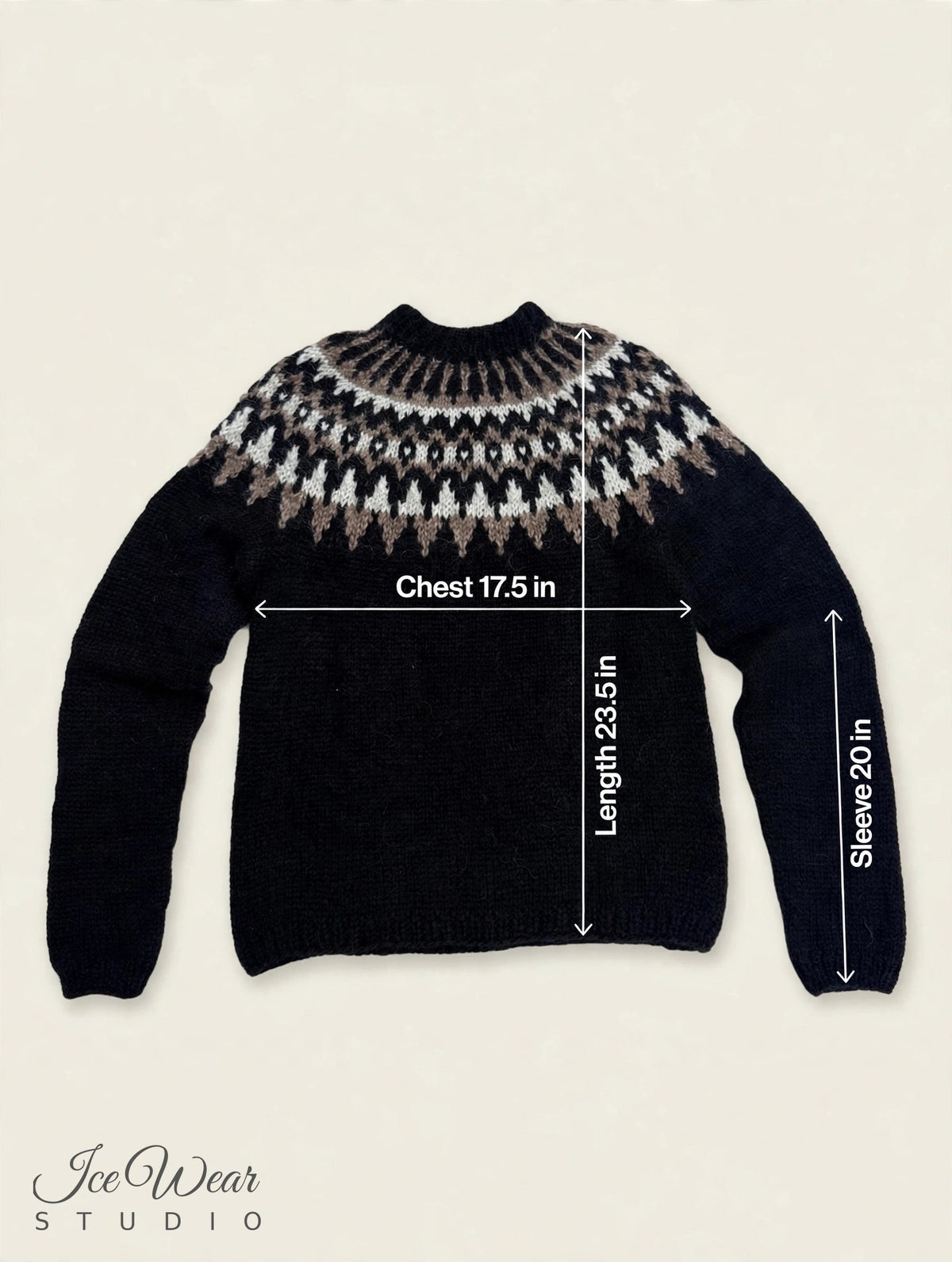 Black Traditional Icelandic Wool Sweater Pullover