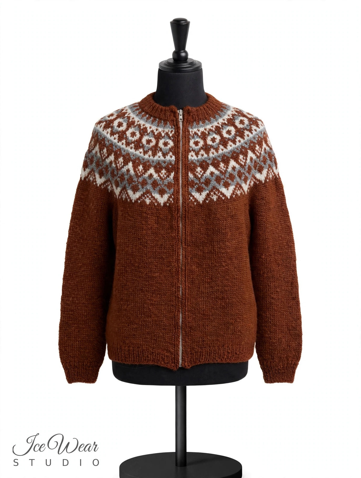 Rust Traditional Icelandic Wool Sweater Zip-Up
