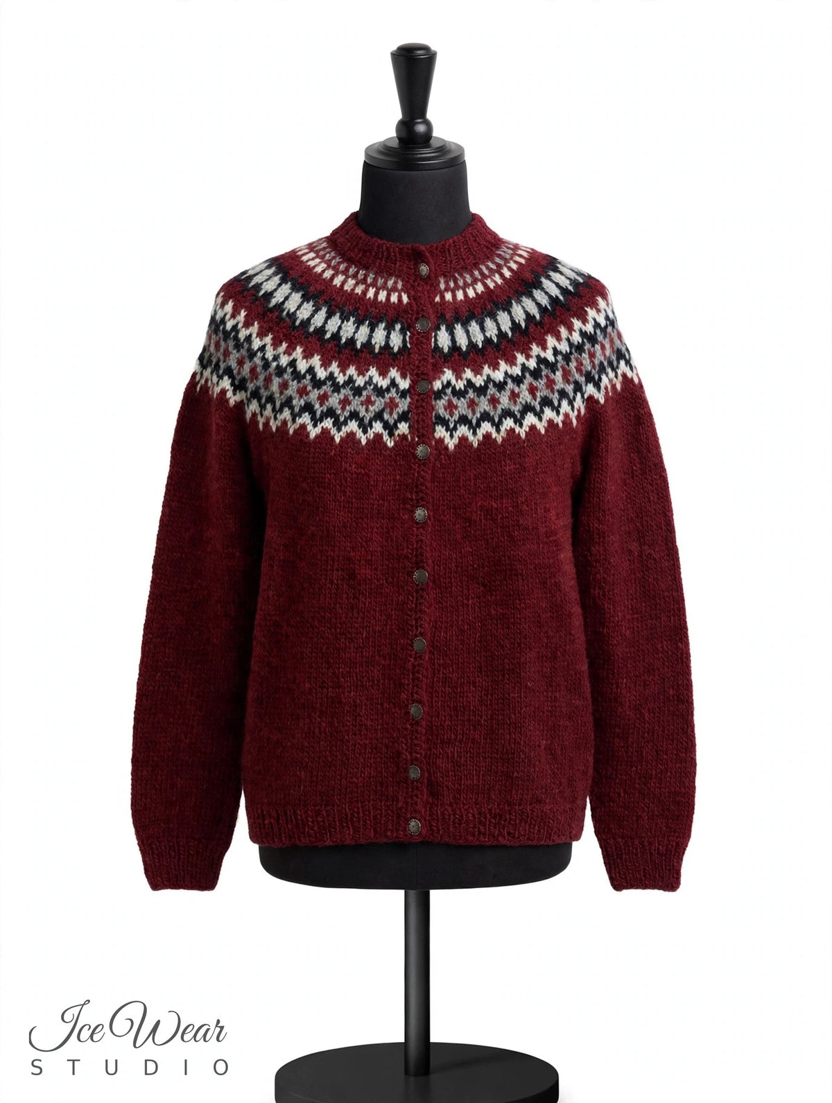 Burgundy Traditional Icelandic Wool Sweater Cardigan