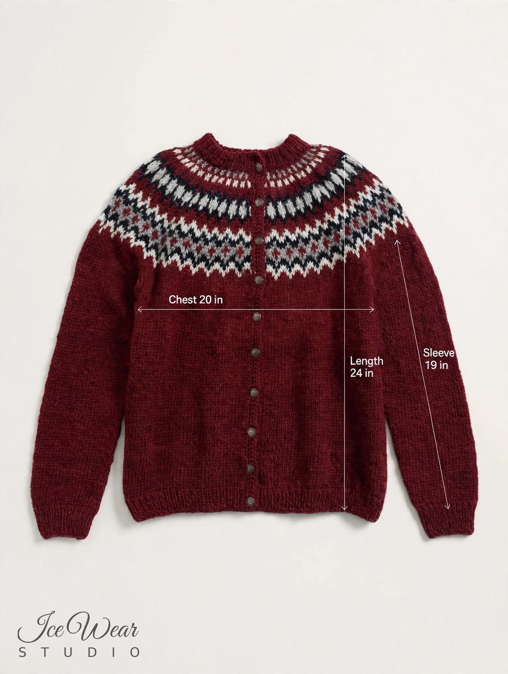 Burgundy Traditional Icelandic Wool Sweater Cardigan