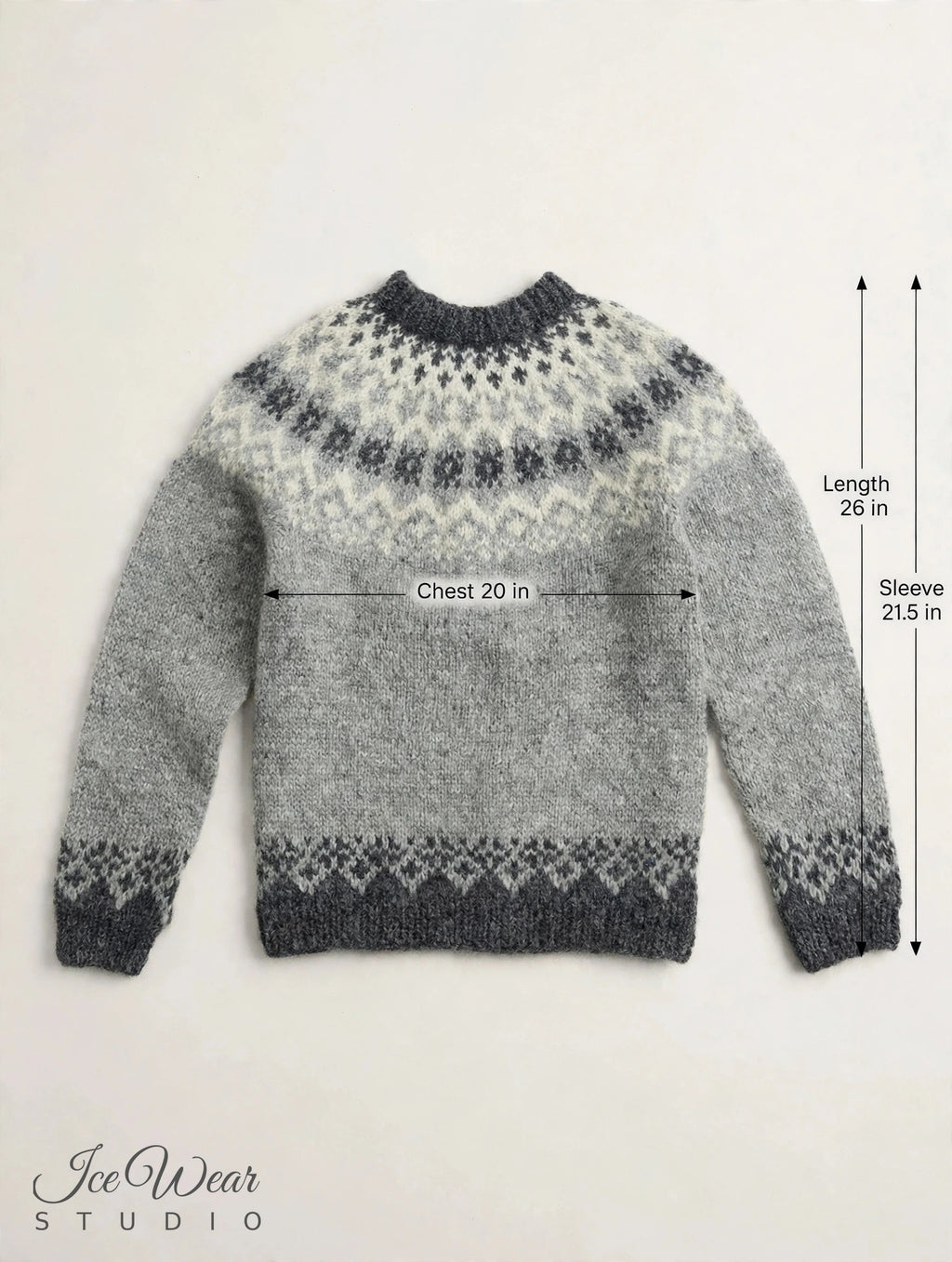 Grey Traditional Icelandic Wool Sweater Pullover