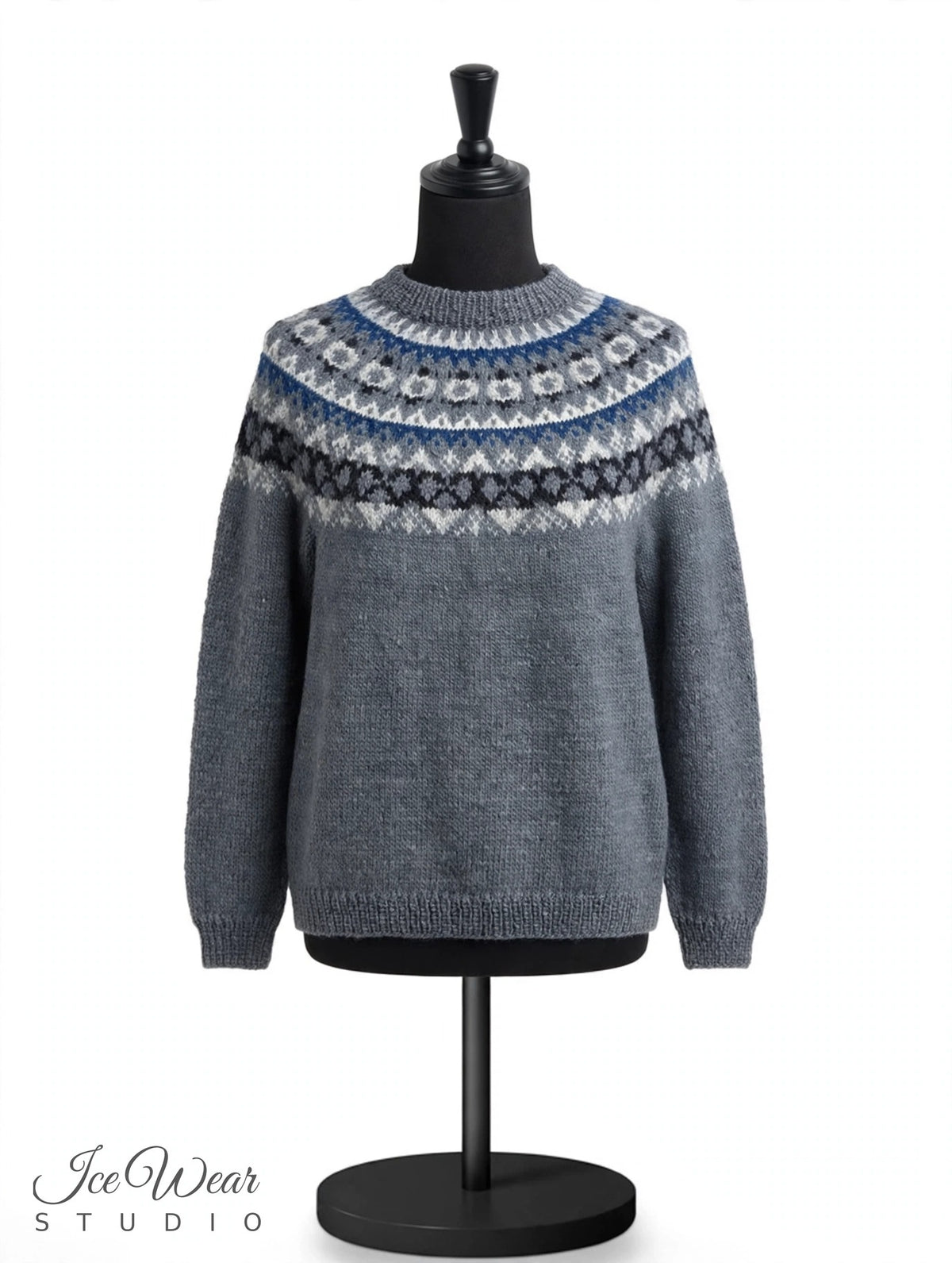 Grey Traditional Icelandic Wool Sweater Pullover Blue