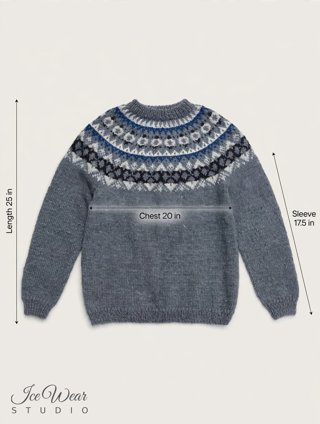 Grey Traditional Icelandic Wool Sweater Pullover Blue