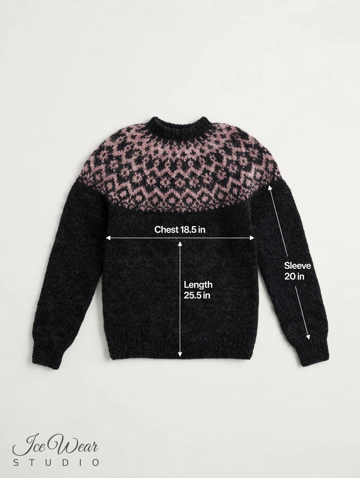 Black Traditional Icelandic Wool Sweater Pullover Rose