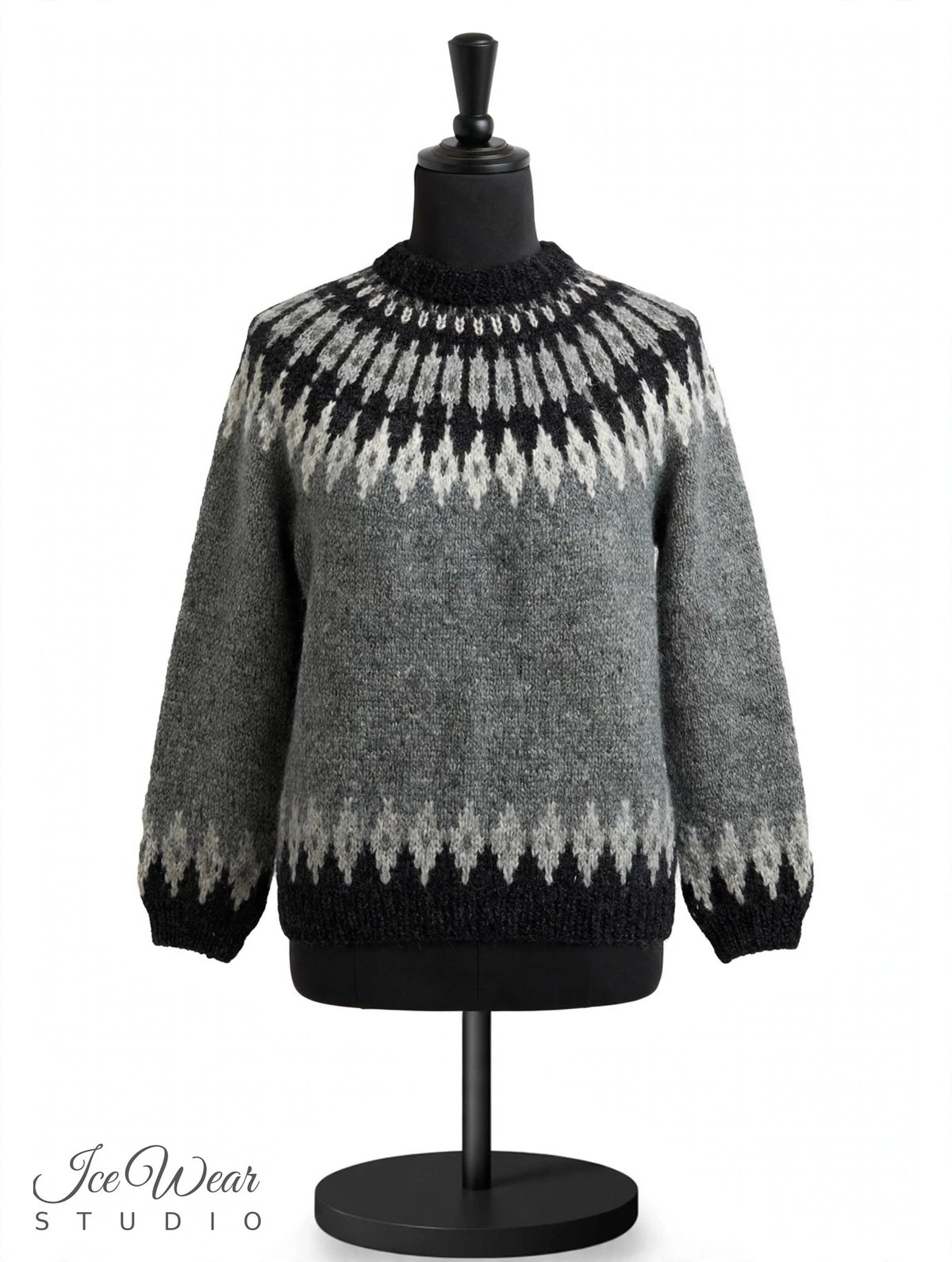Grey Traditional Icelandic Wool Sweater Pullover Black